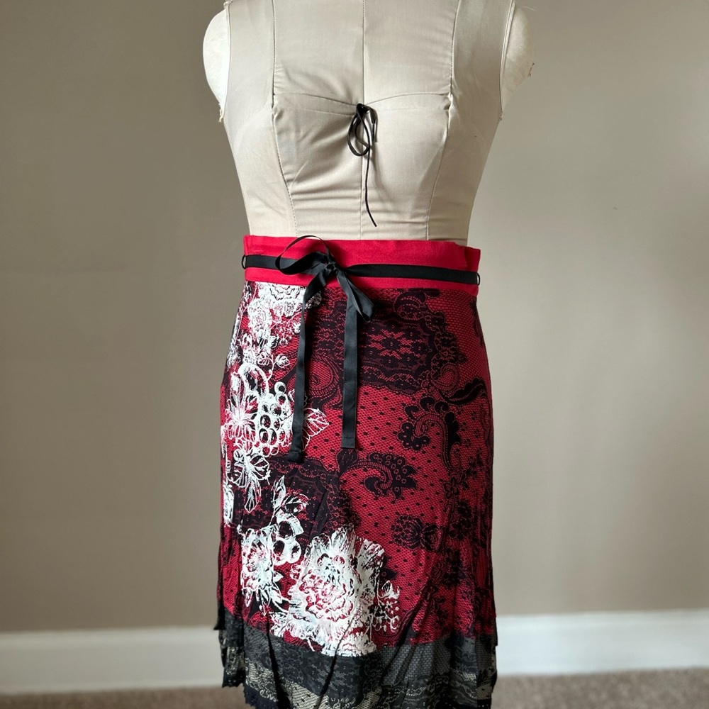 Desigual Red and Black Lace Skirt